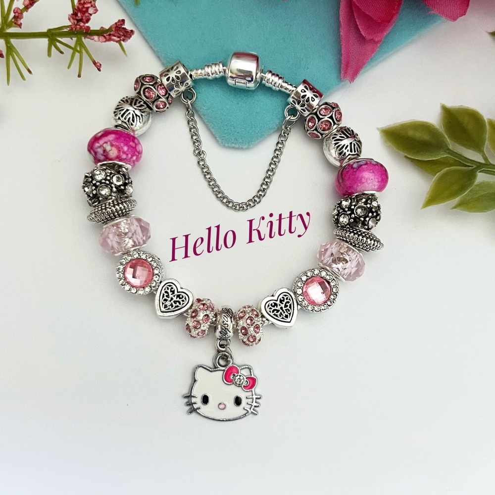 Hello Kitty 925 Sterling Silver Charm Bracelet NEW